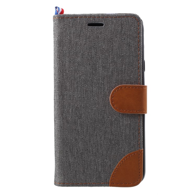 

Jeans Cloth Card Holder Stand Leather Mobile Cover for Samsung Galaxy J4 (2018) - Grey