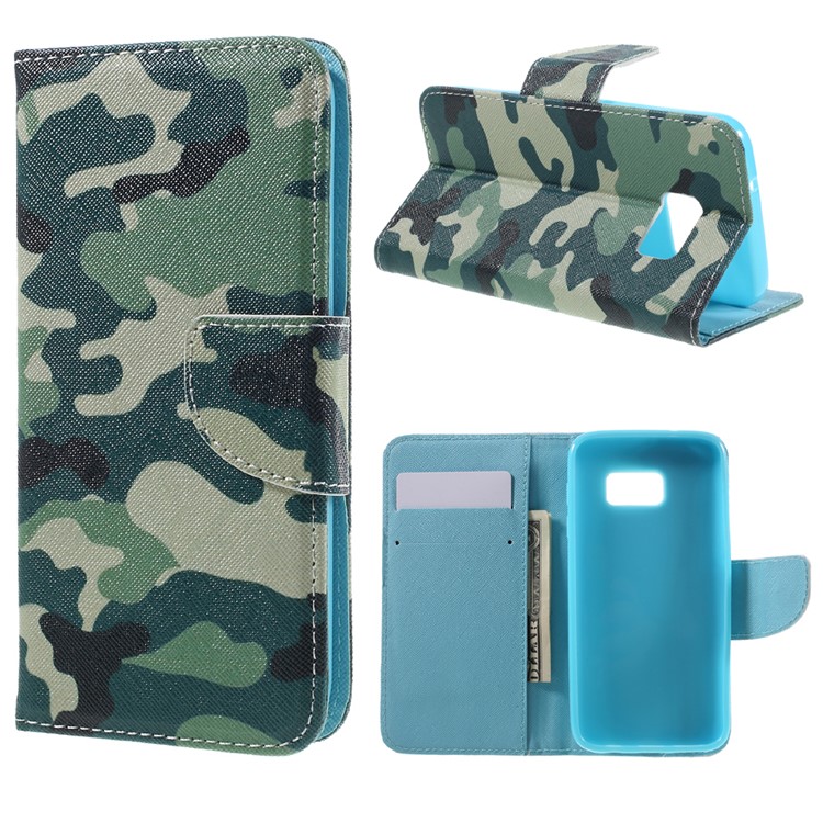 Wallet Leather Stand Case for Samsung Galaxy S7 G930 - Camouflage Pattern