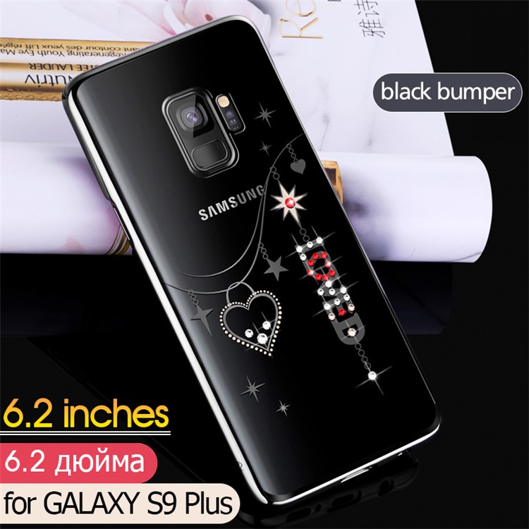 KINGXBAR Authorized Swarovski Crystal Decoration Electroplated PC Hard Case for Samsung Galaxy S9+ SM-G965 - Love Heart Pendant-1