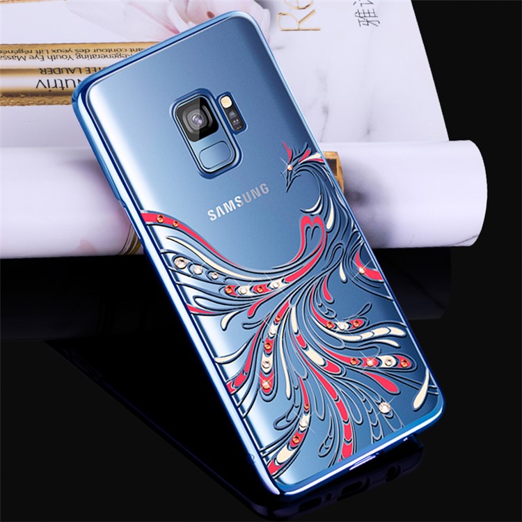 

KAVARO Санкционированный Swarovski Rhinestone Жесткий Чехол Для Галактики Samsung S9 + SM-G965 - Феникс / Синий