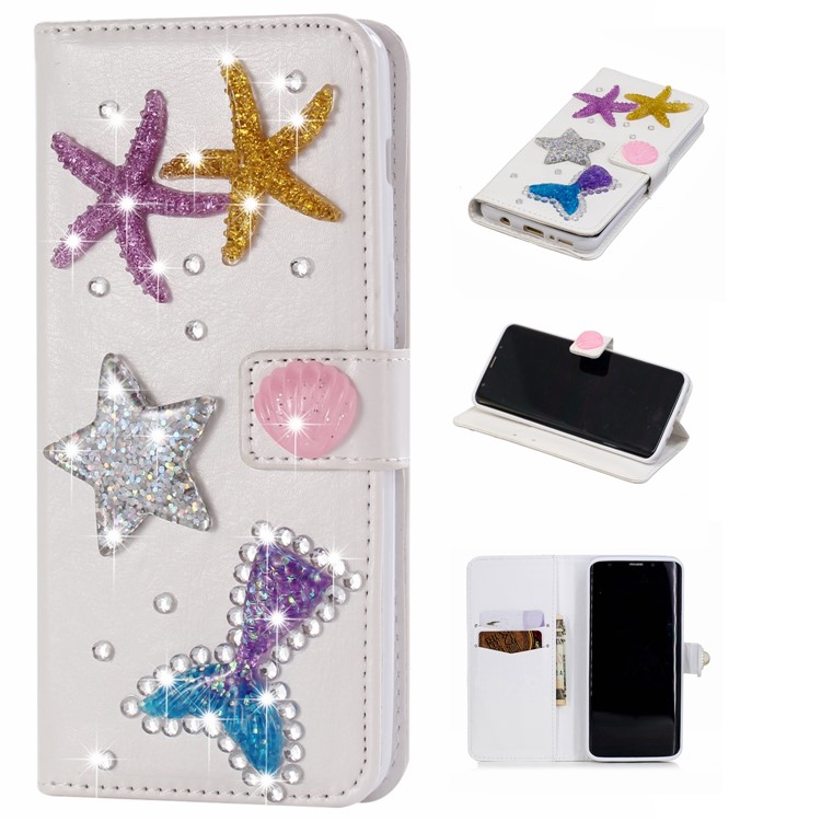 

Sea Stars - For Samsung Galaxy S9 G960 Rhinestone Decor PU Leather Wallet Stand Flip Mobile Cover