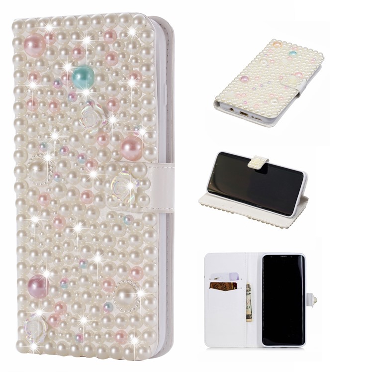 

Delicate Pearls - For Samsung Galaxy S9+ G965 Rhinestone Decor PU Leather Wallet Stand Cover Shell