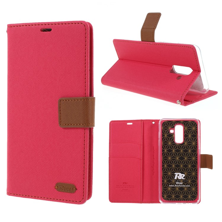 

ROAR Twill Leather Wallet Stand Case for Samsung Galaxy A6+ (2018)/A9 Star Lite - Rose, Galaxy A6+ (2018)