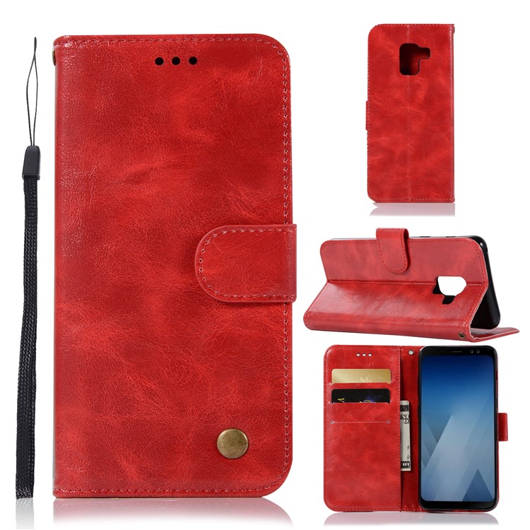 

Retro Style PU Leather Folio Flip Cell Phone Shell for Samsung Galaxy J6 (2018) - Red