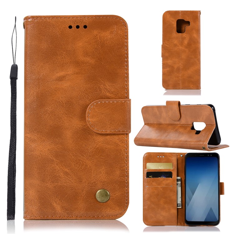

Retro Style PU Leather Folio Flip Mobile Phone Case for Samsung Galaxy J6 (2018) - Brown