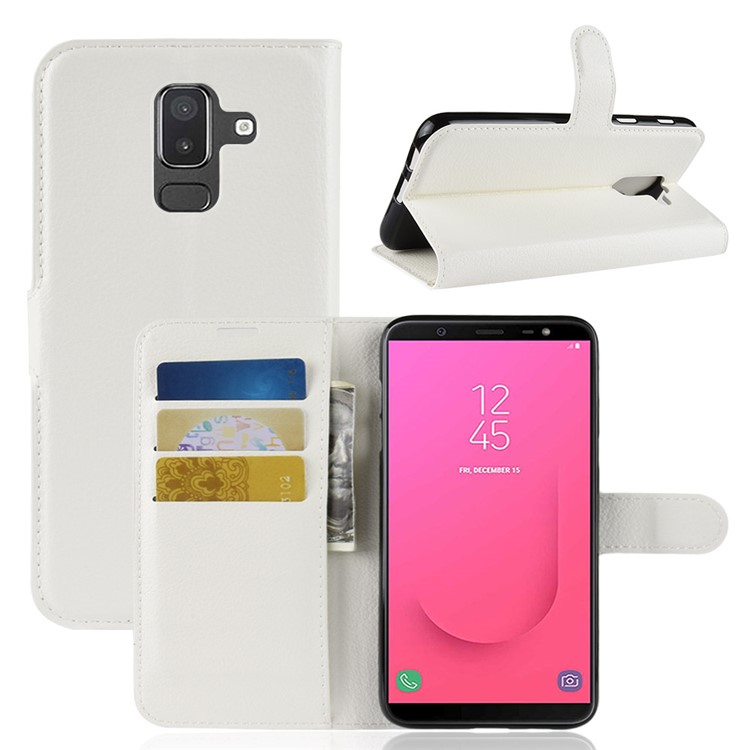 

Litchi Skin Wallet Leather Stand Cover for Samsung Galaxy J8 (2018) - White, Galaxy J8 (2018)