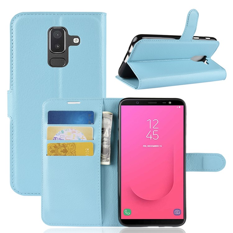 

Кожаная Подставка Для Кожи Litchi С Гнездами Для Галактики Samsung J8 (2018) - Голубые