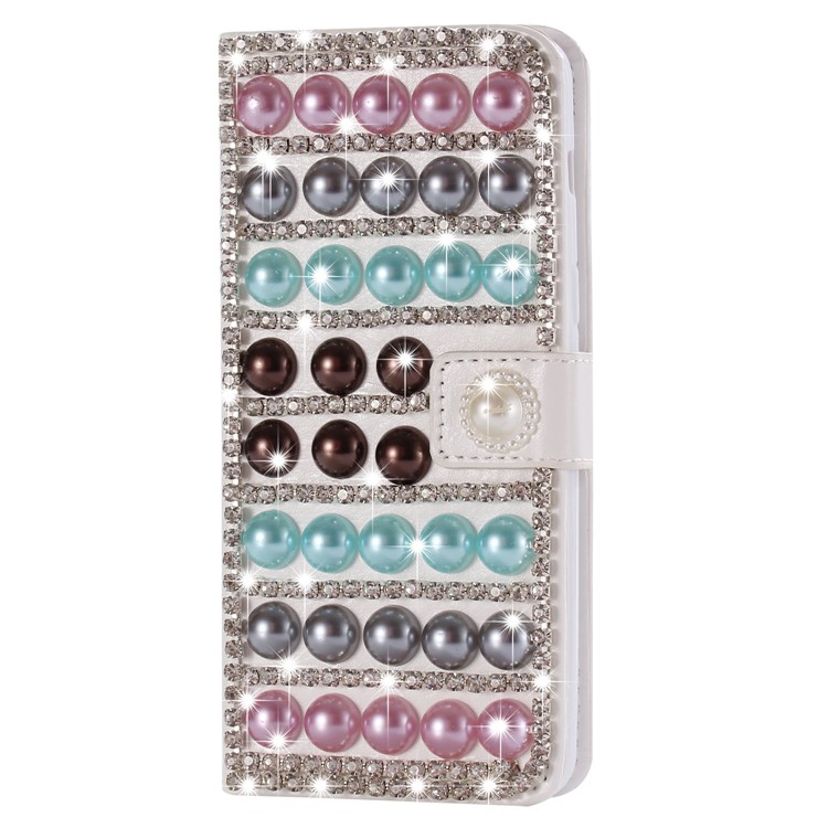 For Samsung Galaxy A8 (2018) Rhinestone Decor PU Leather Wallet Stand Mobile Case - Colorful Pearls-2