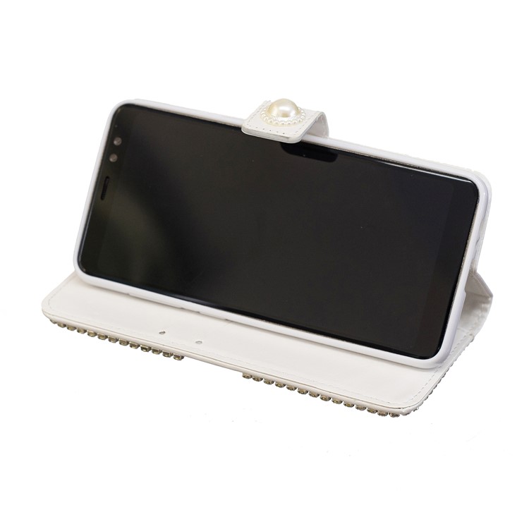 For Samsung Galaxy A8 (2018) Rhinestone Decor PU Leather Wallet Stand Mobile Case - Colorful Pearls-3