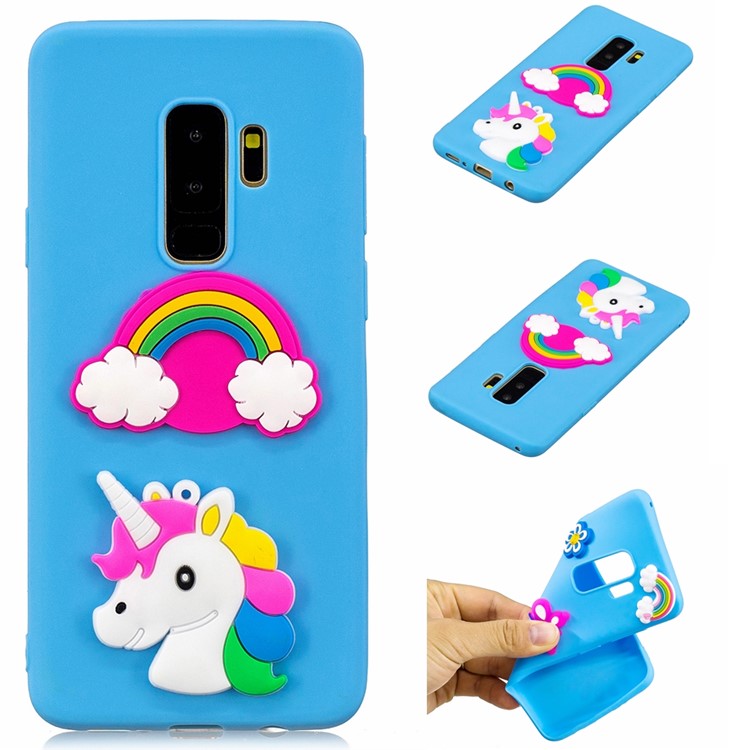 

3D Cute Silicone Doll Pattern TPU Protective Cover for Samsung Galaxy S9 Plus SM-G965 - Unicorn and Rainbow