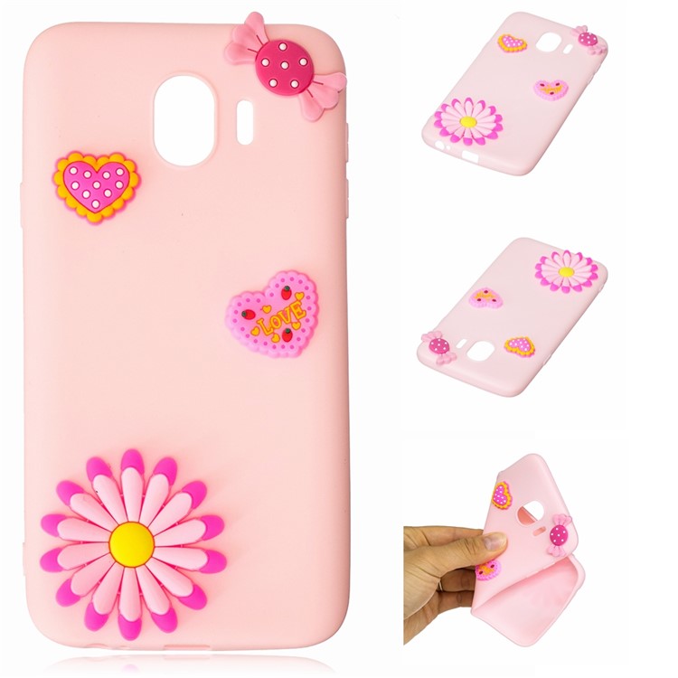 

3D Cute Silicone Doll Pattern Flexible TPU Phone Shell for Samsung Galaxy J4 (2018) - Sunflower and Heart