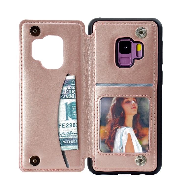 Imprint Butterfly Flower Card Slot PU Coated TPU Case with Kickstand for Samsung Galaxy S9 SM-G960 - Rose Gold-3
