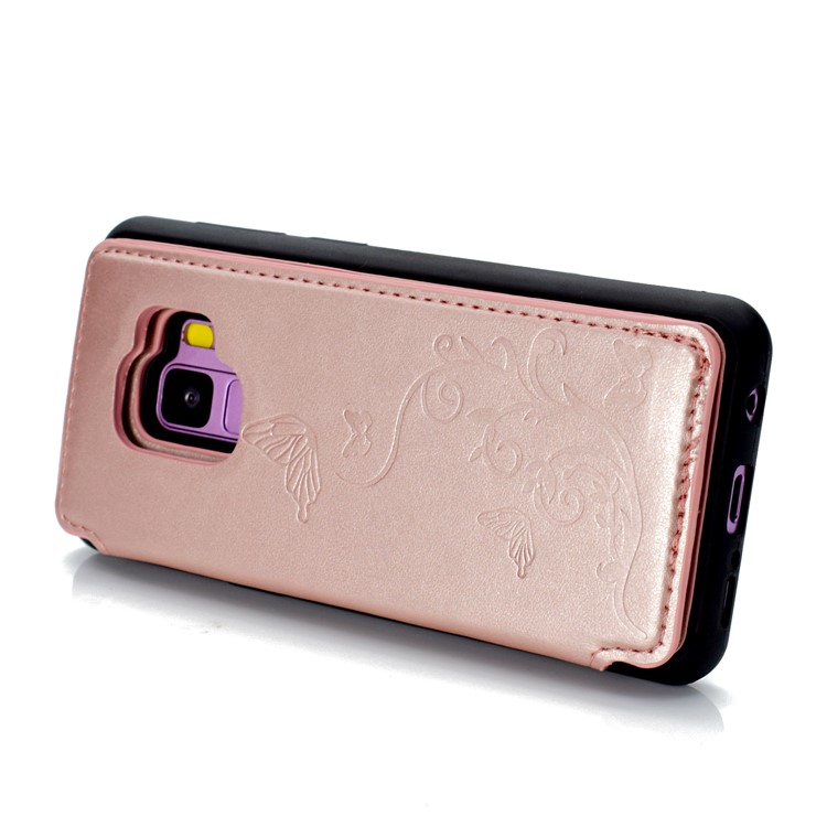 Imprint Butterfly Flower Card Slot PU Coated TPU Case with Kickstand for Samsung Galaxy S9 SM-G960 - Rose Gold-4
