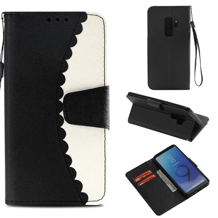 

Bi-color Splicing Wallet Leather Shell with Stand for Samsung Galaxy S9+ SM-G965 - Black / White