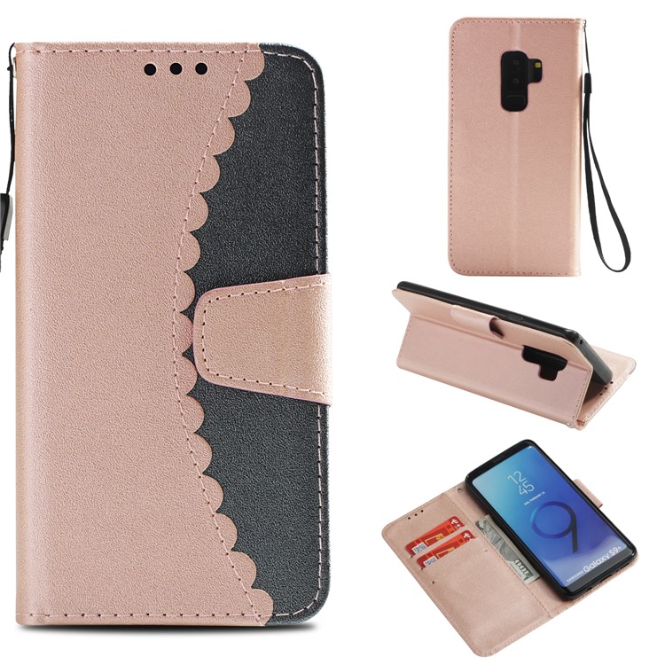 

Bi-color Splicing PU Leather Flip Stand Phone Cover for Samsung Galaxy S9 Plus SM-G965 - Rose Gold / Grey