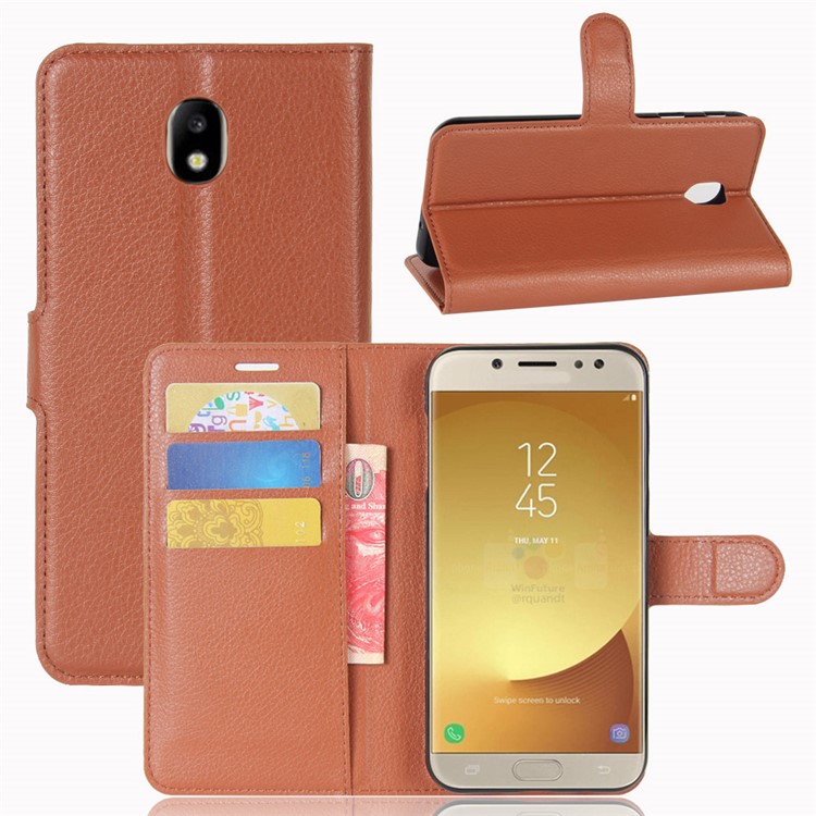 Litchi текстура кошелек подставка кожа флип аксессуары обложка для samsung galaxy j7 (2018) j737 - коричневый
