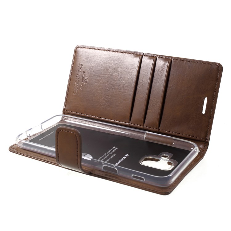 MERCURY GOOSPERY Blue Moon Wallet Stand Leather Cover Shell for Samsung Galaxy A6 (2018) - Brown-5