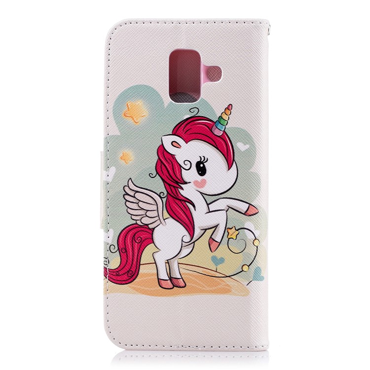 Gemusterte Leder Brieftasche Stand Handytasche Für Samsung Galaxy A6 (2018) - Einhorn-3