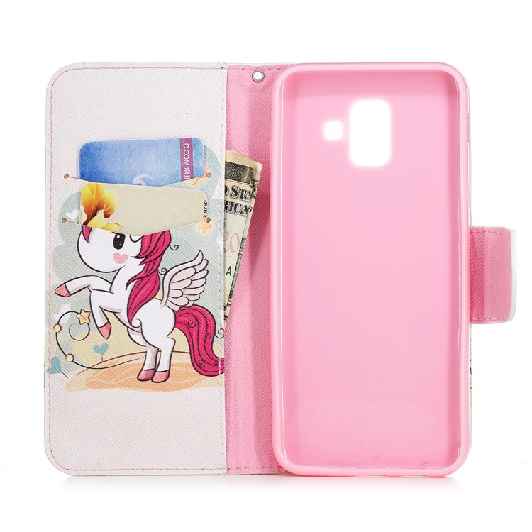 Gemusterte Leder Brieftasche Stand Handytasche Für Samsung Galaxy A6 (2018) - Einhorn-8