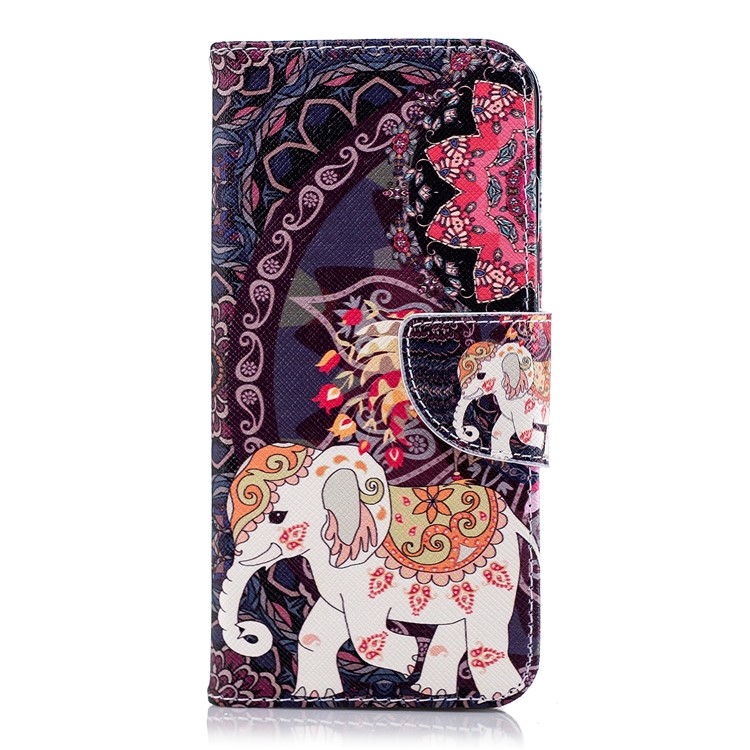 Gemusterte Ledergeldbörse Stehen Mobile Abdeckung Zubehör Für Samsung Galaxy A6 (2018) - Elefant Und Pfau-2