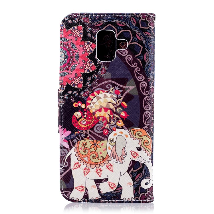 Gemusterte Ledergeldbörse Stehen Mobile Abdeckung Zubehör Für Samsung Galaxy A6 (2018) - Elefant Und Pfau-3