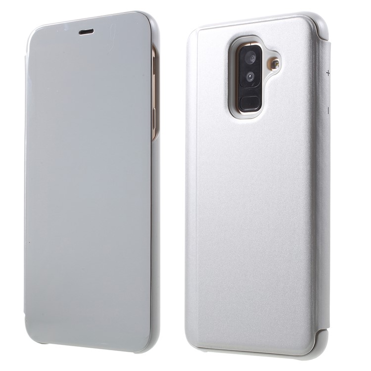 Гальваническое зеркало вид сверху окно смарт-кожаный чехол для samsung galaxy a6 + (2018) / a9 star lite - серый