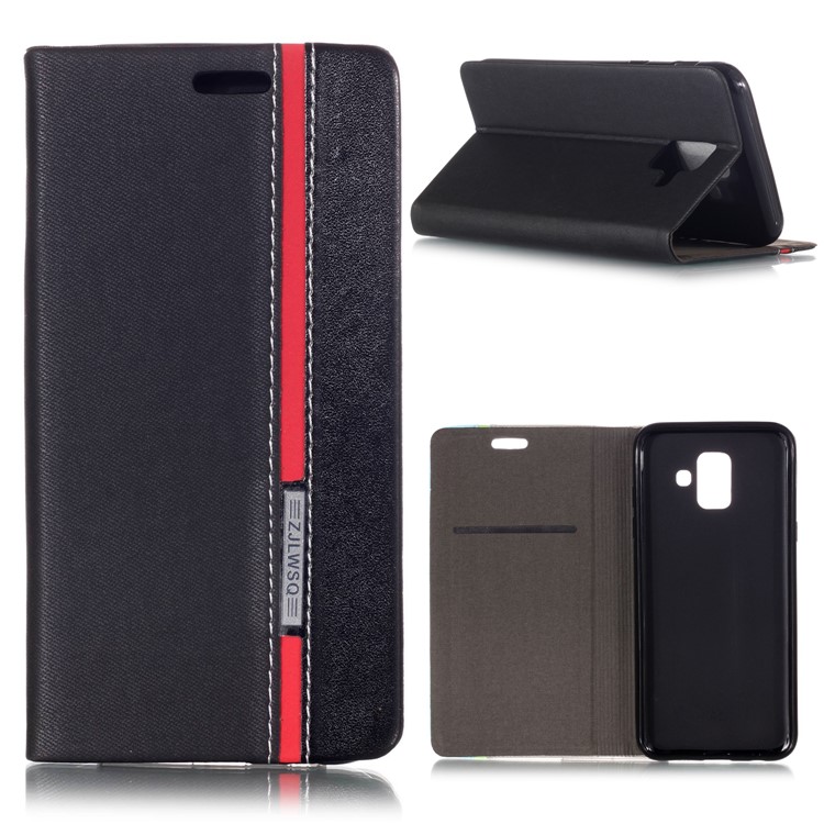 Contrast Color PU Leather Card Holder Mobile Phone Case for Samsung Galaxy A6 (2018) - Black-1