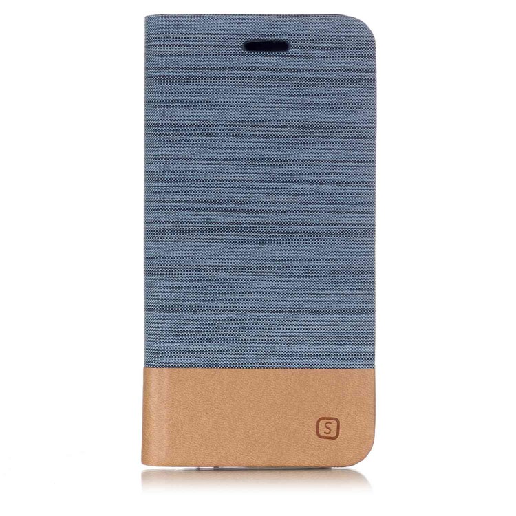 

Bi-color Canvas Leather Card Holder Stand Shell for Samsung Galaxy A6+ (2018)/A9 Star Lite - Baby Blue
