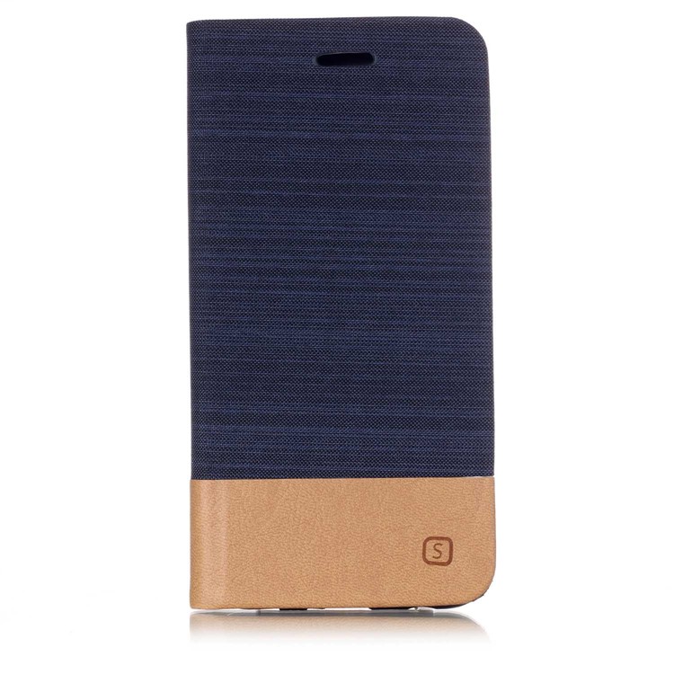 

Bi-color Canvas Leather Card Holder Stand Casing for Samsung Galaxy A6+ (2018)/A9 Star Lite - Dark Blue