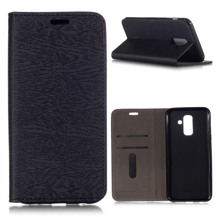 Auto-absorbed Wood Pattern PU Leather Mobile Cover with Stand for Samsung Galaxy A6 Plus (2018) / A9 Star Lite - Black-1
