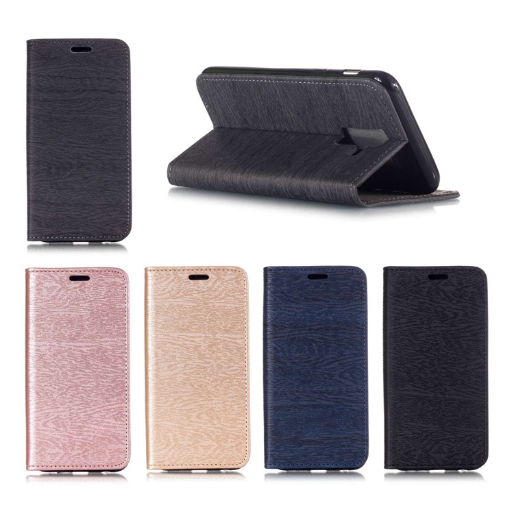 Auto-absorbed Wood Pattern PU Leather Mobile Cover with Stand for Samsung Galaxy A6 Plus (2018) / A9 Star Lite - Black-8