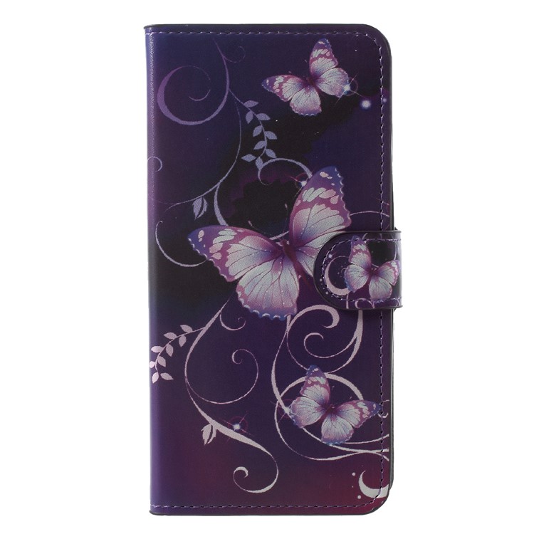 

Patterned Wallet Stand Leather Protector Cover for Samsung Galaxy J7 (2018) J737 - Purple Butterfly