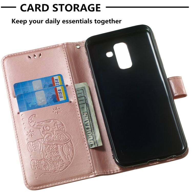 Imprint Elephant Leather Wallet Case for Samsung Galaxy A6+ (2018) / A9 Star Lite - Rose Gold-3