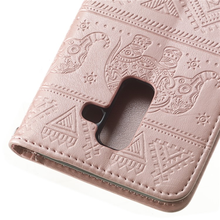 Imprint Elephant Leather Wallet Case for Samsung Galaxy A6+ (2018) / A9 Star Lite - Rose Gold-4