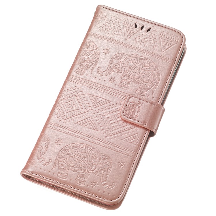Imprint Elephant Leather Wallet Case for Samsung Galaxy A6+ (2018) / A9 Star Lite - Rose Gold-5