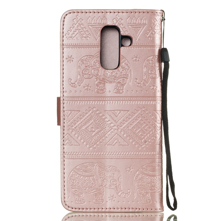 Imprint Elephant Leather Wallet Case for Samsung Galaxy A6+ (2018) / A9 Star Lite - Rose Gold-6