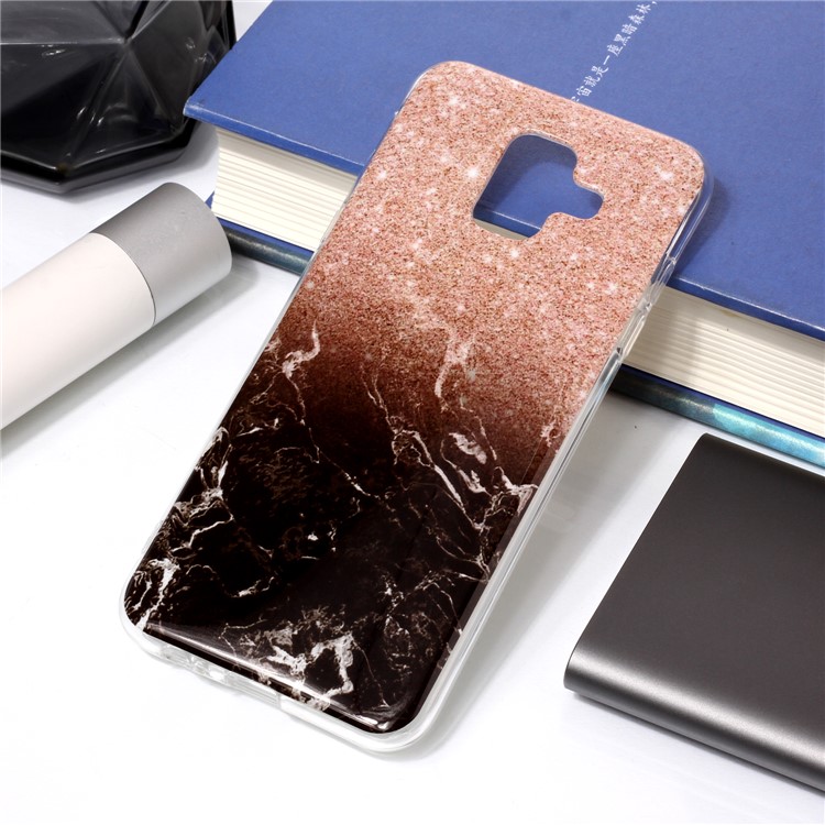 Muster Drucken IMD TPU Zurück Fall Für Samsung Galaxy A6 (2018) - Schwarzes Glitzerndes Pulver Aus Marmor-1