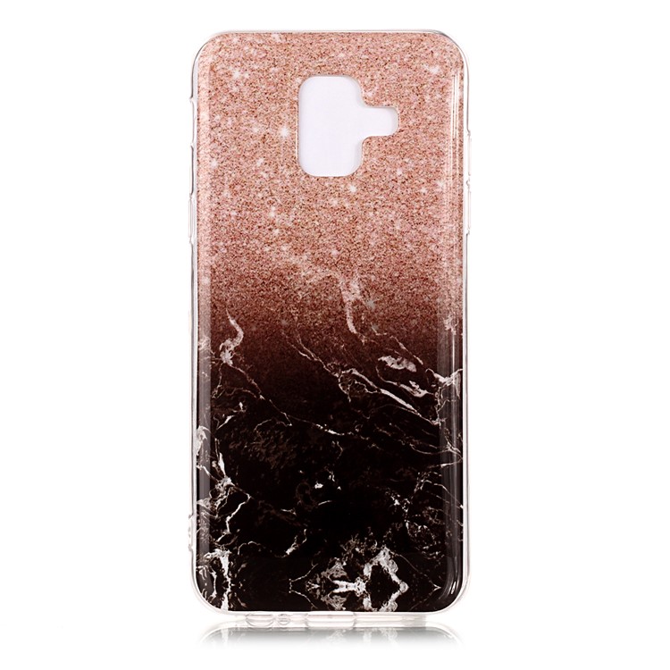 Muster Drucken IMD TPU Zurück Fall Für Samsung Galaxy A6 (2018) - Schwarzes Glitzerndes Pulver Aus Marmor-2