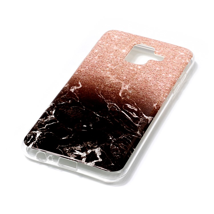 Muster Drucken IMD TPU Zurück Fall Für Samsung Galaxy A6 (2018) - Schwarzes Glitzerndes Pulver Aus Marmor-3