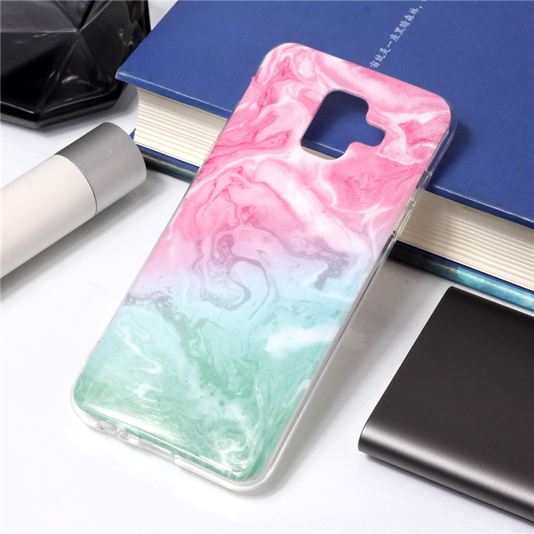 Impressão de Padrões IMD TPU Mobile Cover For Samsung Galaxy A6 (2018) - Rosa / Mármore Azul