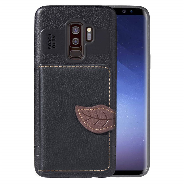 

Leaf Shape Magnetic Flap Leather Back Wallet Casing with Kickstand for Samsung Galaxy S9 Plus SM-G965 - Black