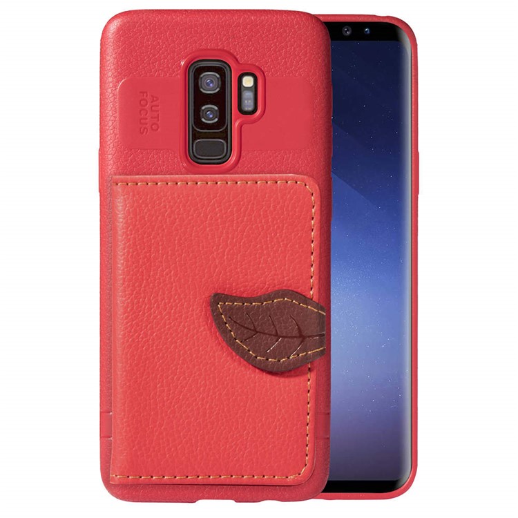 

Leaf Shape Magnetic Flap Leather Back Wallet Case with Kickstand for Samsung Galaxy S9 Plus SM-G965 - Red