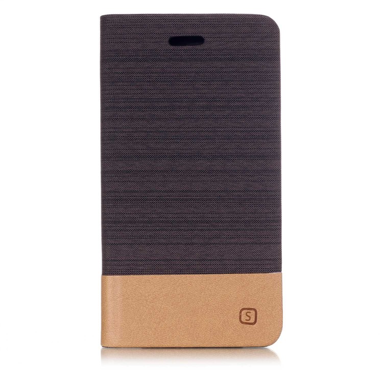 

Two-tone Card Holder Canvas Leather Phone Shell for Samsung Galaxy J4 (2018) - Brown