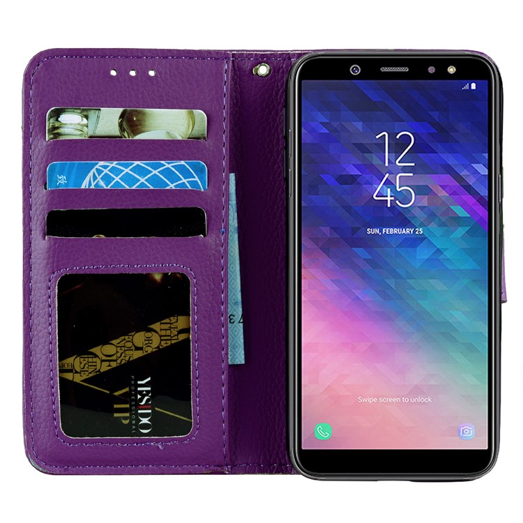 Grão Lichia PU Couro Stand Carteira Caso De Telefone Móvel Para Samsung Galaxy A6 (2018) - Roxa-7