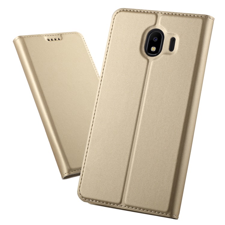 

Magnetic Adsorption Leather Flip Bracket Phone Shell with Card Holder for Samsung Galaxy J4 (2018) - Gold