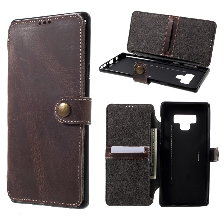 Genuine Leather Wallet Phone Accessory Cover for Samsung Galaxy Note9 - Coffee-1