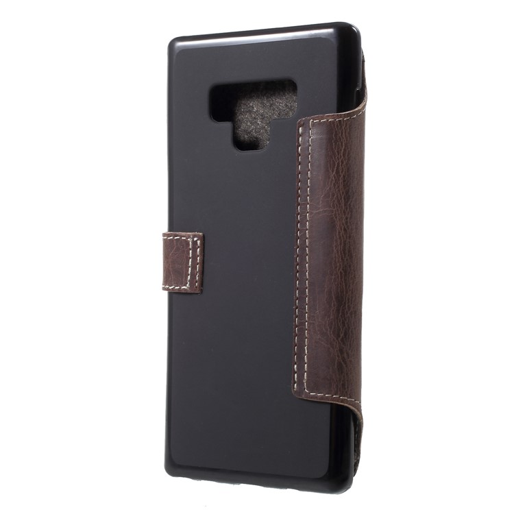 Genuine Leather Wallet Phone Accessory Cover for Samsung Galaxy Note9 - Coffee-2