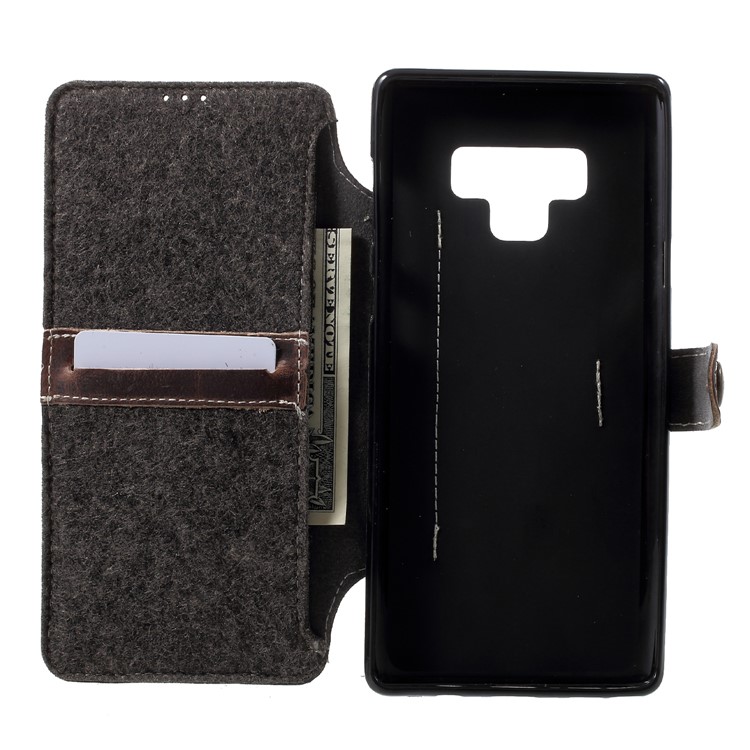Genuine Leather Wallet Phone Accessory Cover for Samsung Galaxy Note9 - Coffee-4