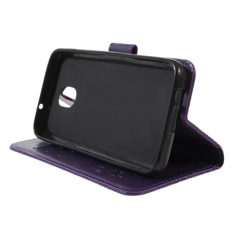 Imprint Butterfly Heart Leather Wallet Stand Mobile Phone Case for Samsung Galaxy J7 (2018) J737 - Dark Purple-4