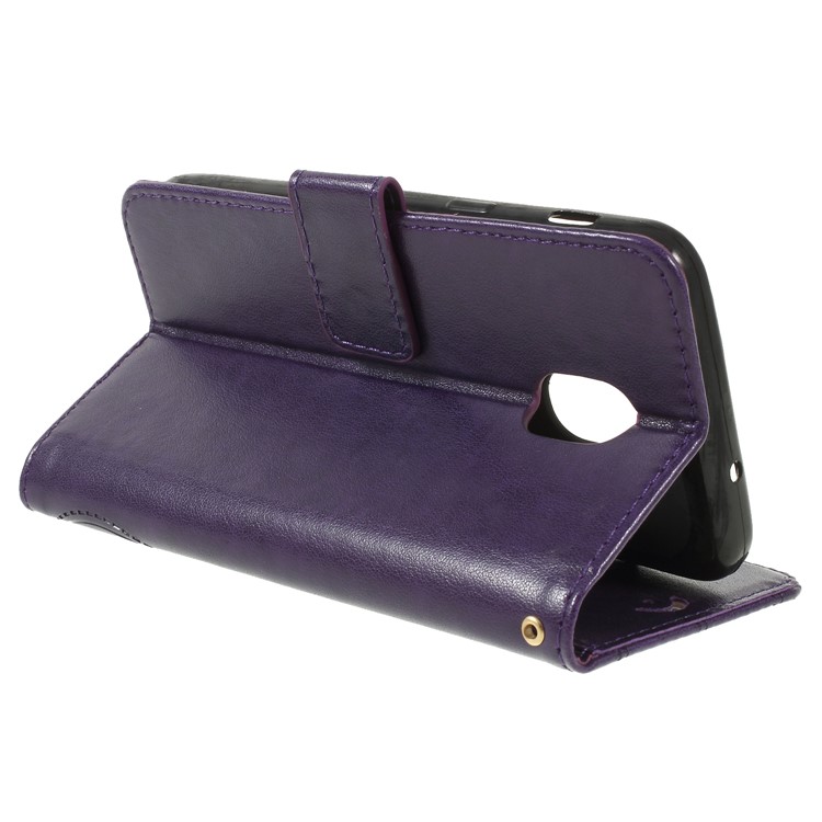Imprint Butterfly Heart Leather Wallet Stand Mobile Phone Case for Samsung Galaxy J7 (2018) J737 - Dark Purple-5